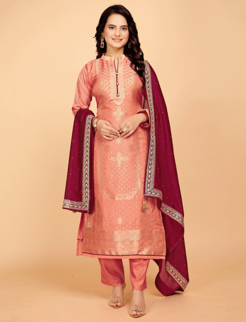 Peach Embroidered Suit Set