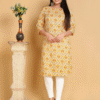 Yellow Printed Rayon Kurti