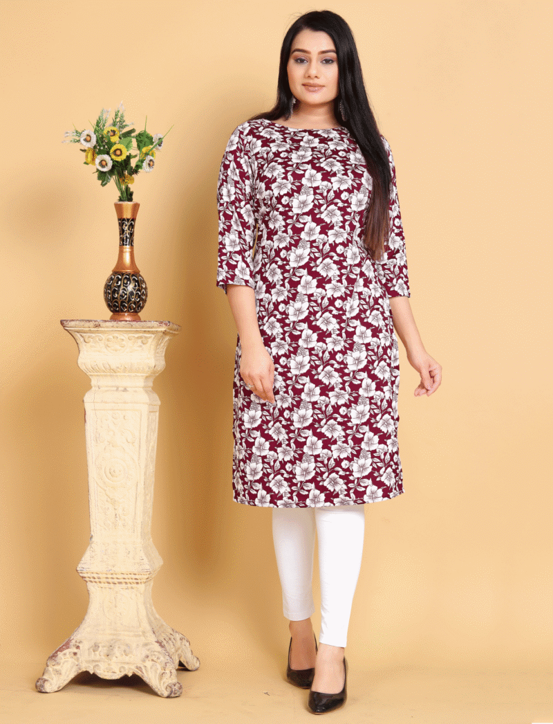 Maroon Floral Printed Kurti