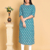Teal Printed Cotton Kurti Women