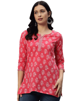 Pink Cotton Short Kurta
