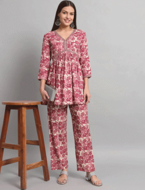 Pink Flared Cord Set Women