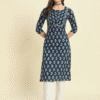 Blue Cotton Printed Kurta