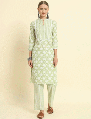 Green Printed Kurta Set