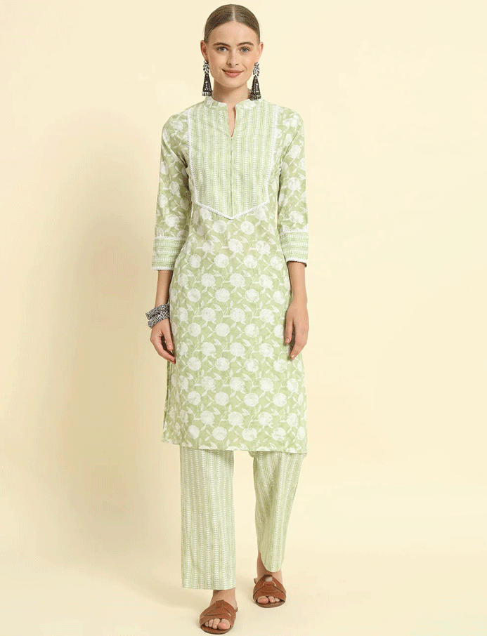 Green Printed Kurta Set
