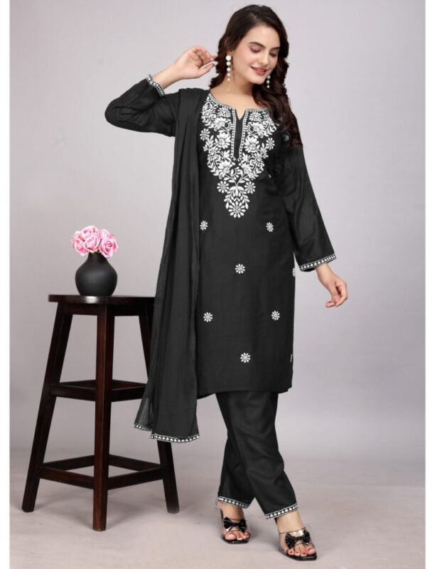 Lucknowi Work Black Kurti Set