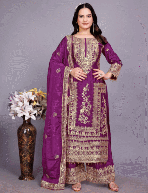 Pakistani Embroidered Silk Suit Womens
