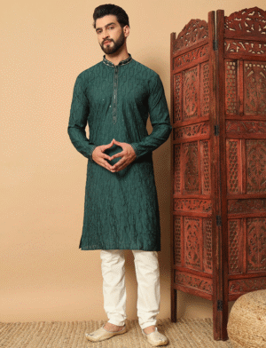 Jacquard Green Kurta Pajama