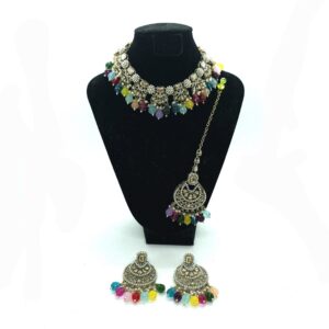 Multicolour Kundan Necklace With Earrings Set