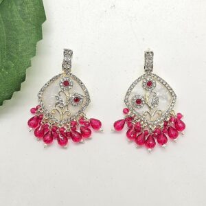 Pink With Silver Diamond Earrings