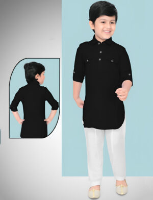 Boys Pathani Kurta Pajama - Black