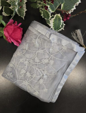 Silver Embroidery Net Dupatta