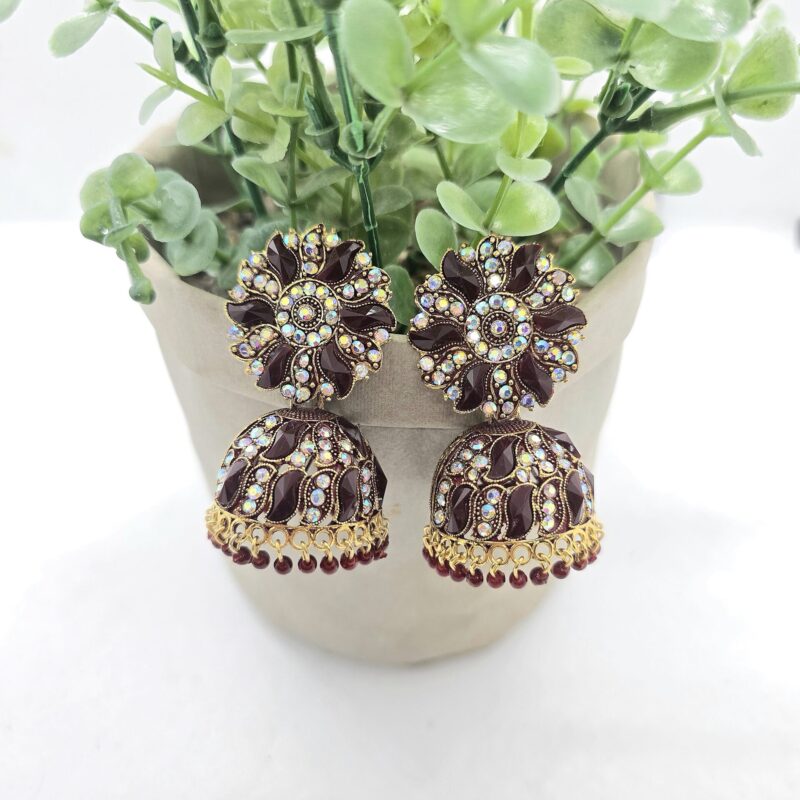 Maroon Beads Earrings Woman
