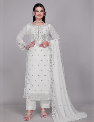 White Embroidered Georgette Suit