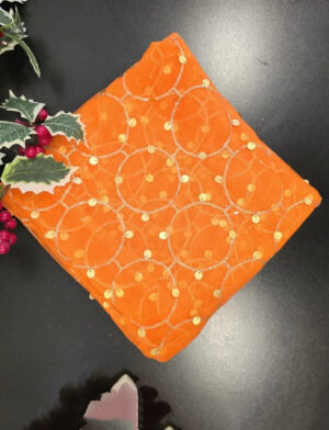 Golden Lace Orange Colour Embroidery Net Dupatta