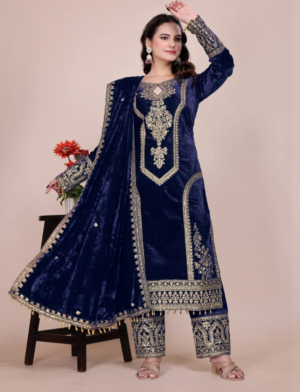 Golden Embroidery Velvet Suit