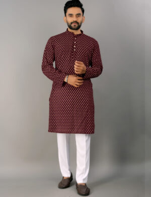 Maroon Printed Kurta Pajama