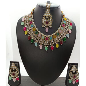 Multi Color Kundan Necklace With Earrings and MaangTikka
