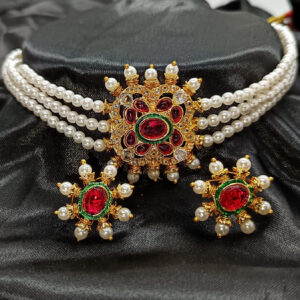 White Choker Necklace With Earrings