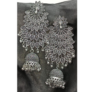 Silver Oxidised Jhumka Earrings