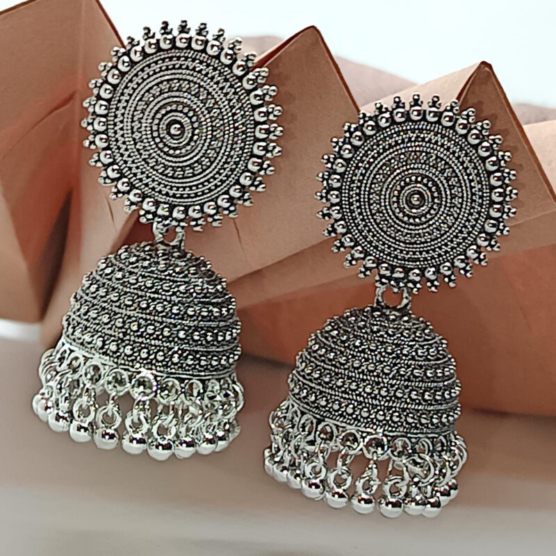 Silver Oxidised Jhumka Earring
