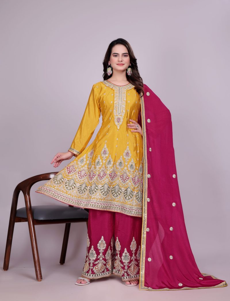 Yellow Embroidered Plazo Suit