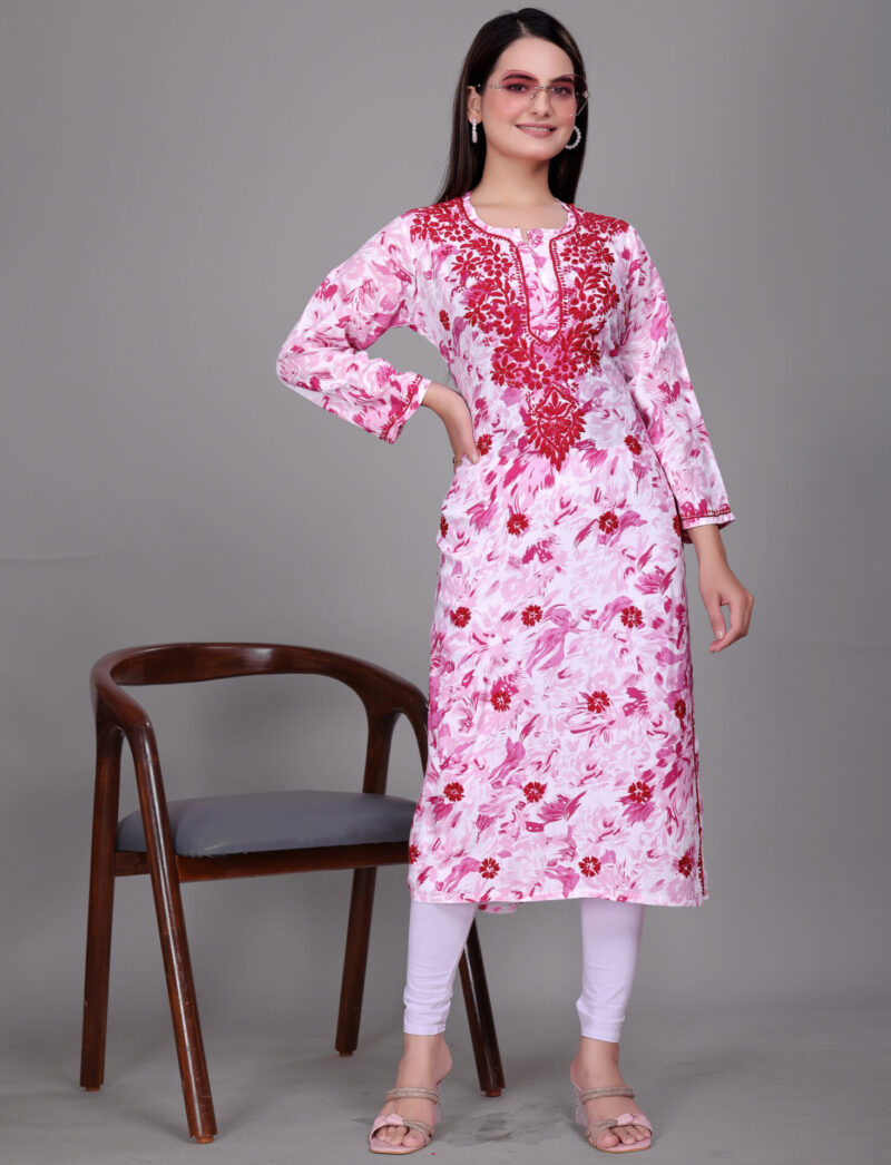 Lucknowi Rayon Embroidered Kurti Women