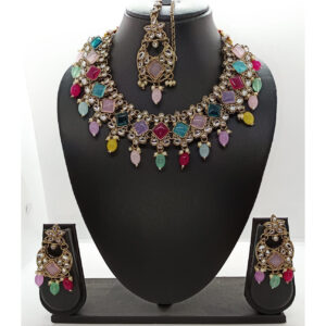 Multi Color Stone Necklace With Earrings and MaangTikka