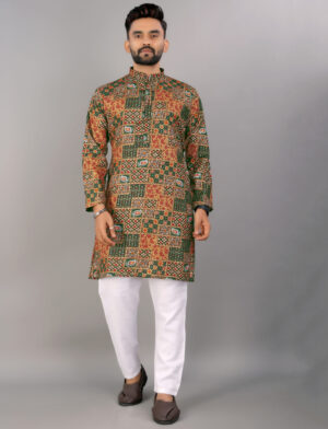 Printed Green kurta with foil print