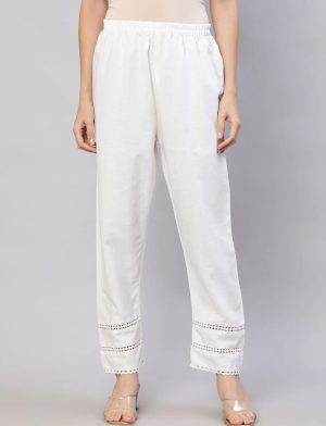 White Solid Pant With Lace Details