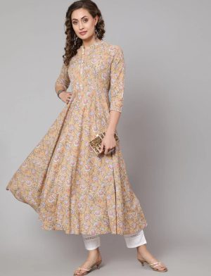 Floral Printed Mandarin Anarkali Kurta