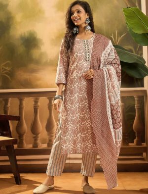 Pink Floral Straight Kurta Set