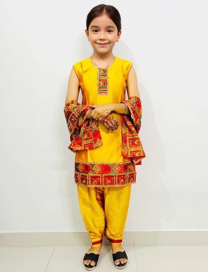Yellow Phulkari Salwar Suit Girls