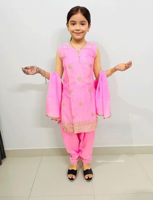 Pink Embroidered Salwar Suit Girls