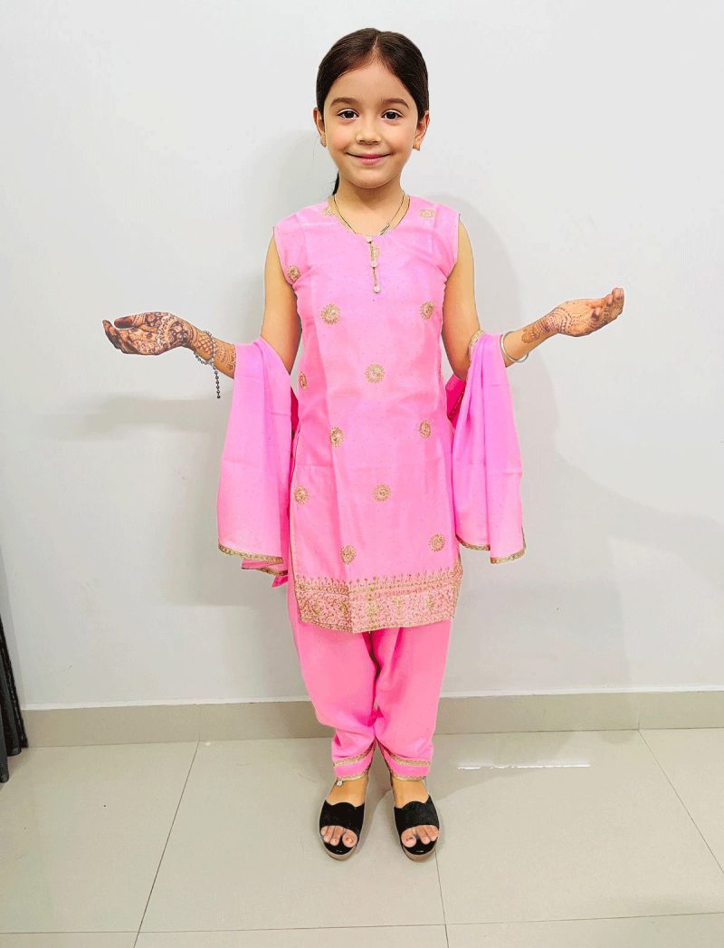 Pink Embroidered Salwar Suit Girls