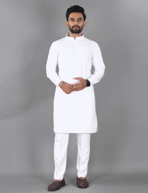 Ban collar white kurta pajama