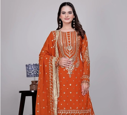 peach georgette gharara suit girls