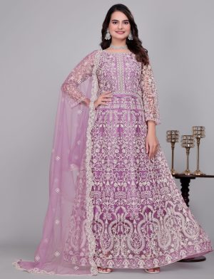 Heavy Floral Embroidery Net Anarkali Gown With Matching Dupatta