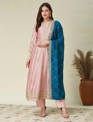 Peach Silk Anarkali Suit Women