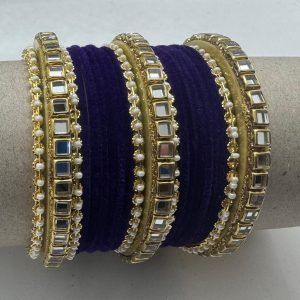 Purple Gold Stone Velvet Bangles