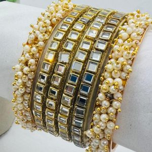 Golden Pearl Stone Bangles