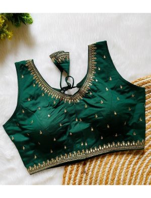 Green Silk Embroidered and Zari Work Designer Blouse