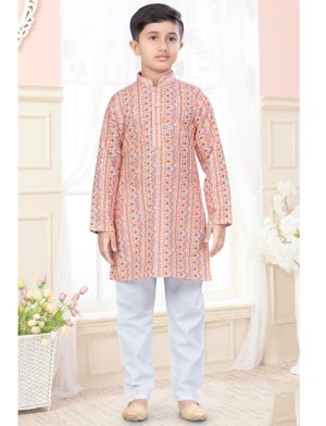 Pink Printed Kurta Pajama Kids