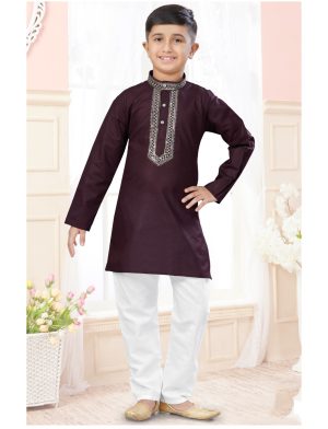 Maroon Embroidered kurta Pajama