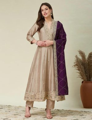 Embroidered Silk Anarkali Kurti Set