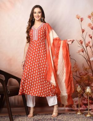 Printed Embroidered Rayon Kurti Set