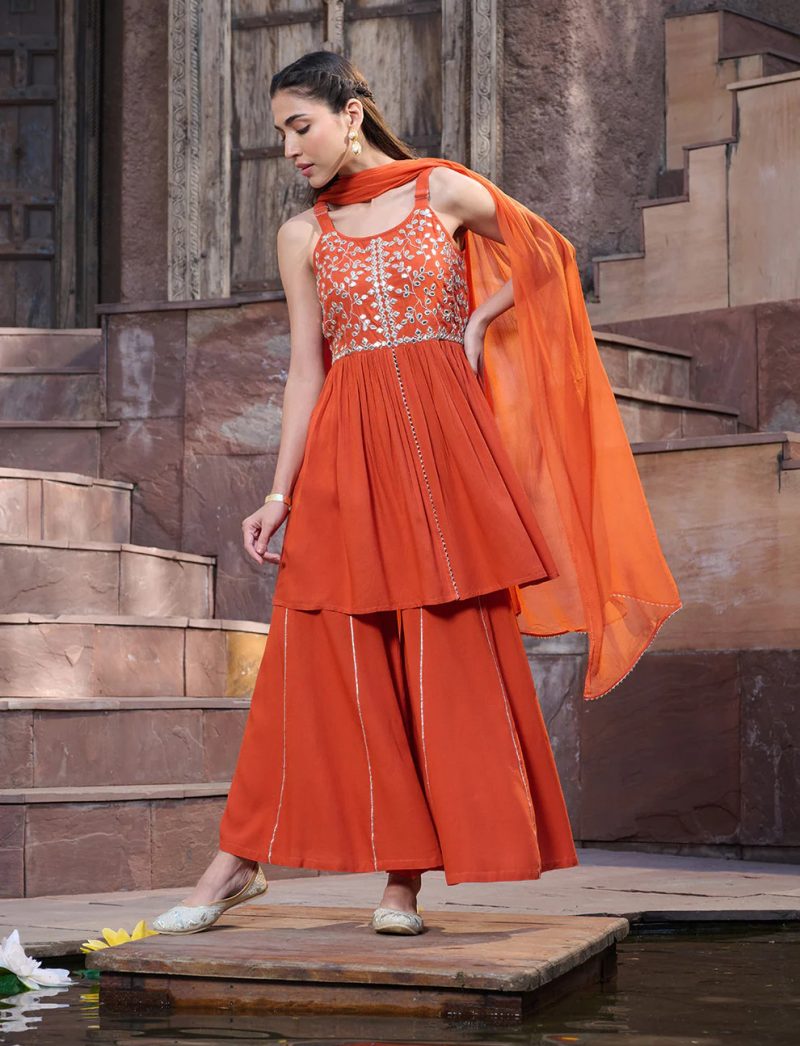 Embroidered Rayon Sharara Set