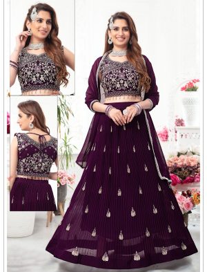Wine Sequins Embroidered Lehenga Choli