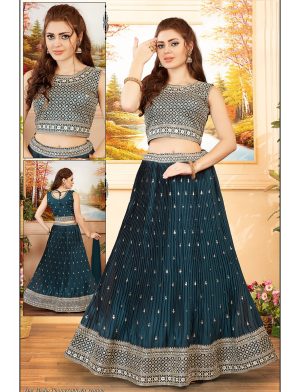 Blue Embroidered Georgette Lehenga Choli