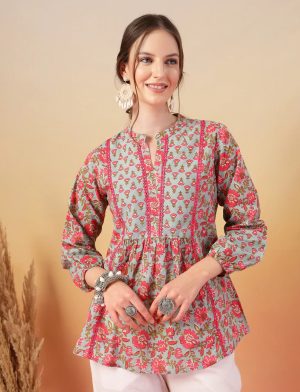 Sky Blue Printed Cotton Top